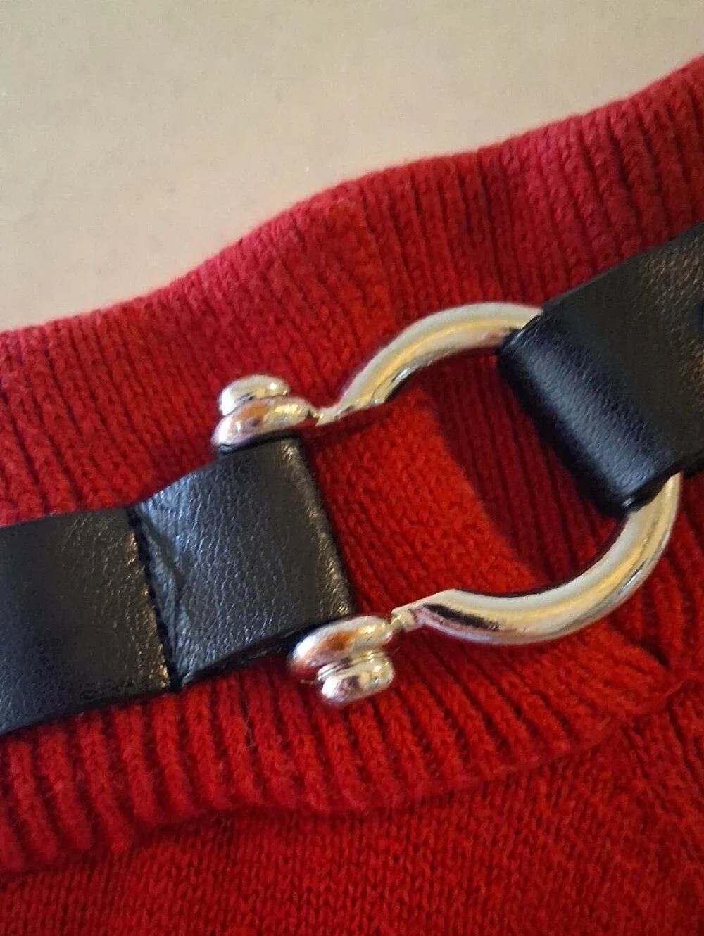 Ralph Lauren Deep Red Off-Shoulder Sweater with Buckle Accent 100% Cotton